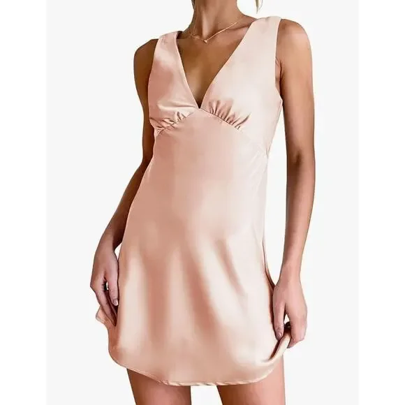 Jessica Dresses | Zesica Women's 2024 Summer Satin V Neck Sleeveless Backless Tie Waist, Silky | Color: Pink | Size: L | Lakeshoredeals's Closet Jessica Dresses | Zesica Women's 2024 Summer Satin V Neck Sleeveless Backless Tie Waist, Silky | Color: Pink | Size: L | Lakeshoredeals's Closet